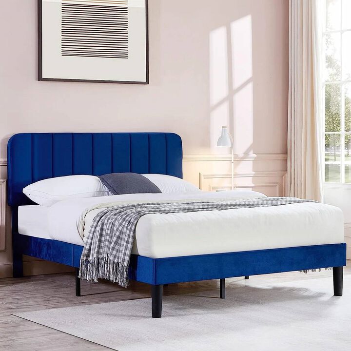 Elegant Upholstered Platform Bed Frame with Soft Headboard for Bedroom
