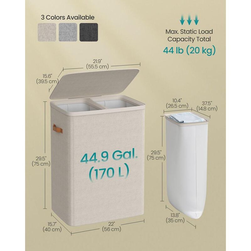 Portable Laundry Hamper with Lid, Handles and Cappuccino Beige Finish image number 2