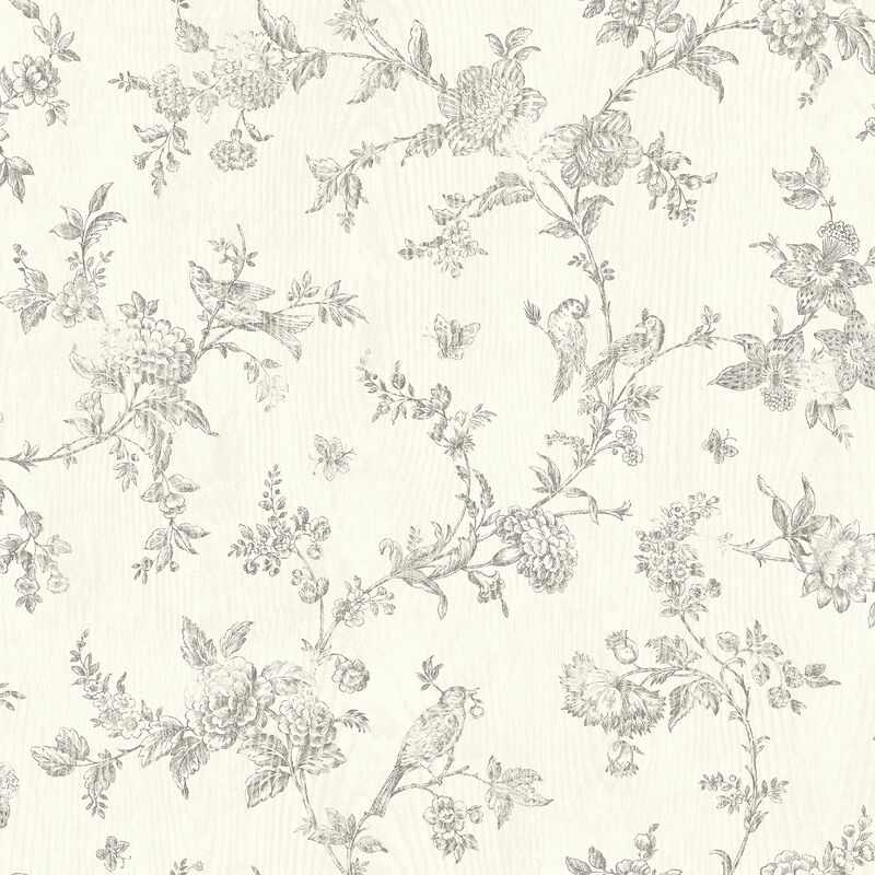 French Nightingale Taupe Floral Scroll Wallpaper image number 0