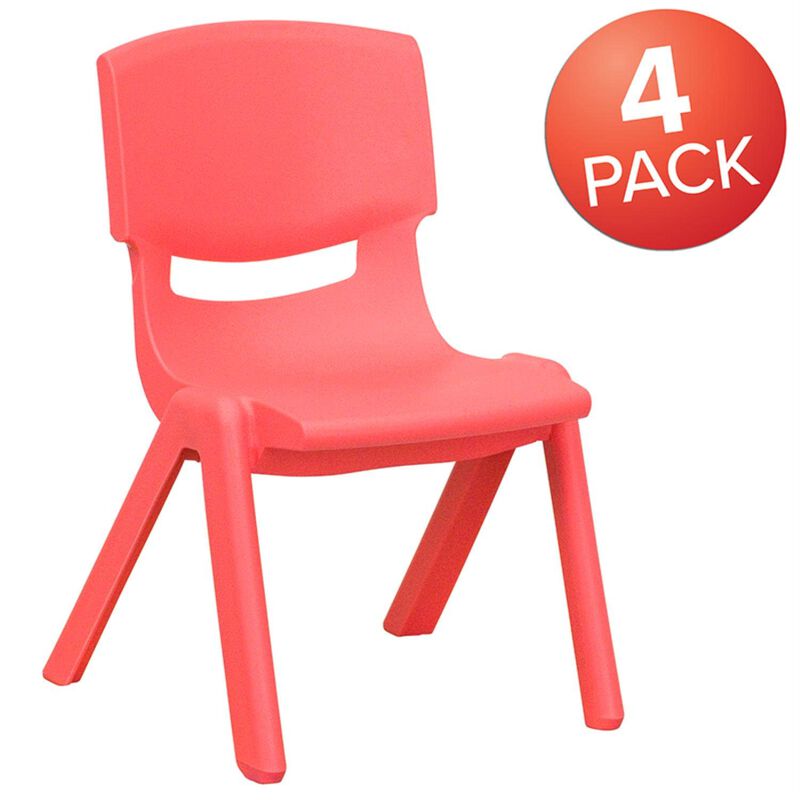 Flash Furniture Whitney 4 Pack Red Plastic Stackable School Chair with 10.5'' Seat Height image number 3