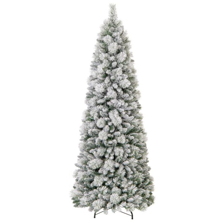 Hivvago Flocked Christmas Tree with Pine Needles and LED Lights