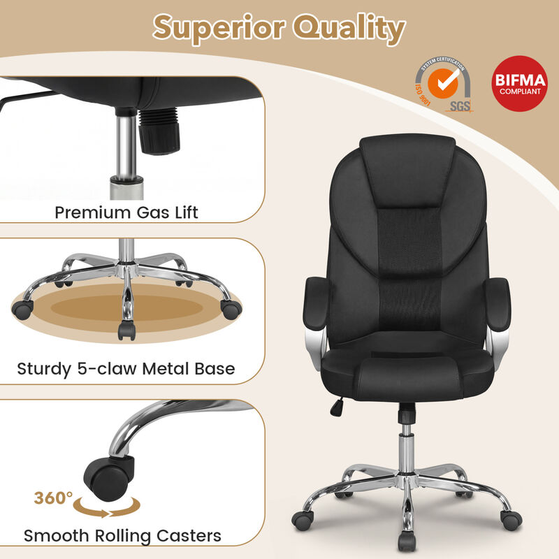 Leather Executive Office Chair with Mesh Back, Padded Armrests and Rocking Function image number 5