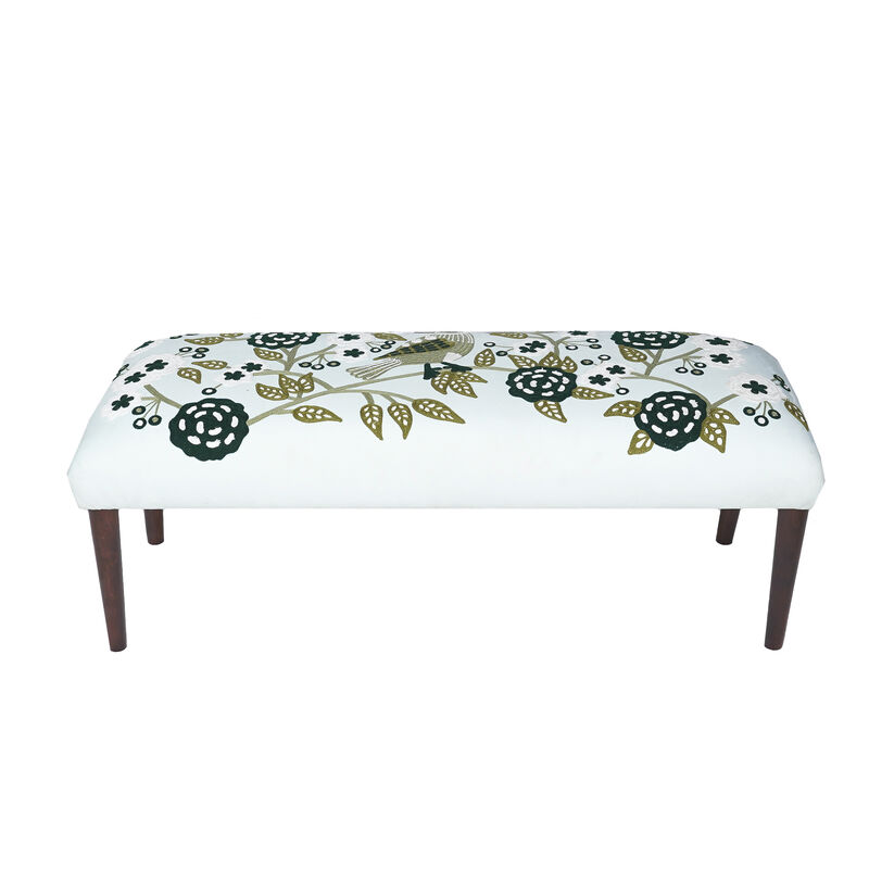 Dahlia Floral Embroidered Velvet Accent Bench image number 8
