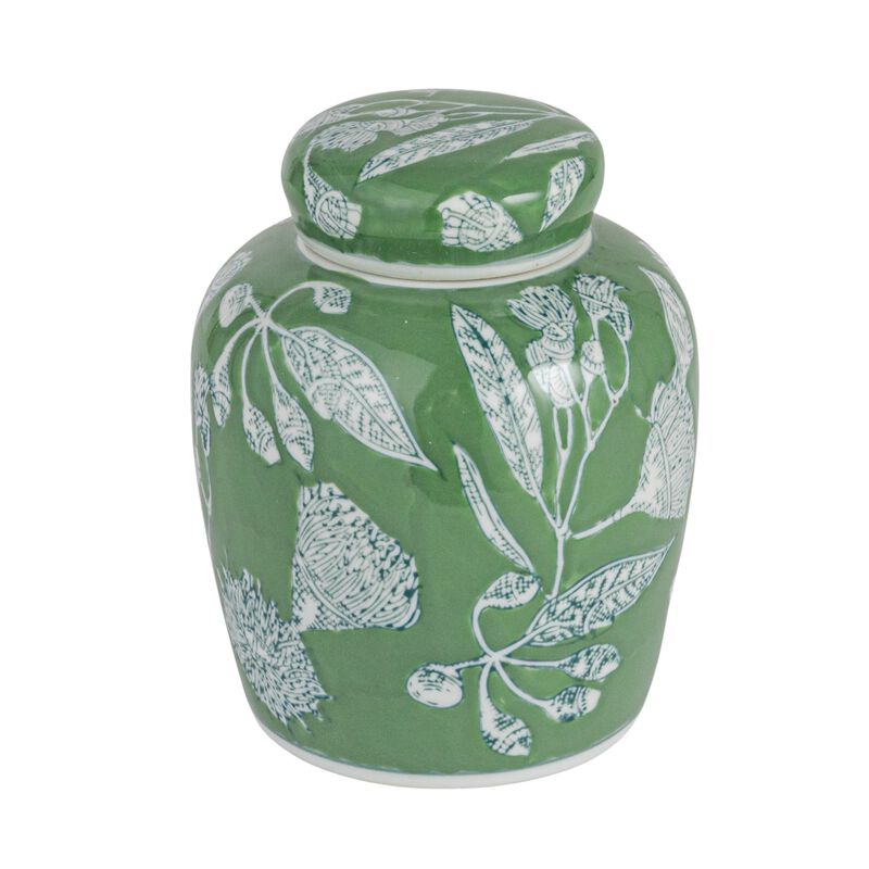 Decorative Ceramic Ginger Jar with Lid, Green image number 0