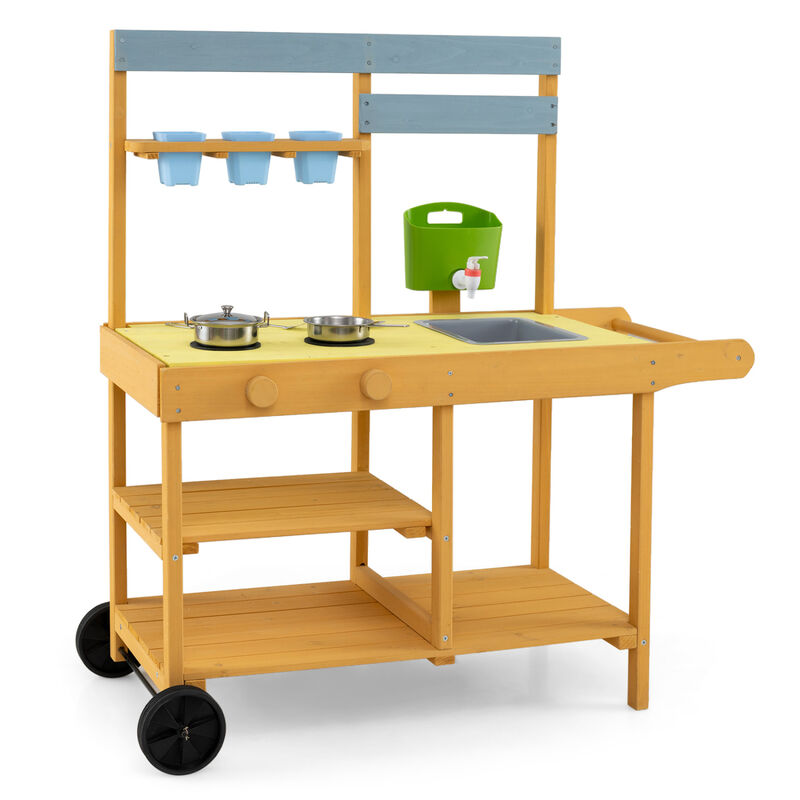 Outdoor Mud Kitchen for Kids with Flowerpots and Rolling Wheels image number 0
