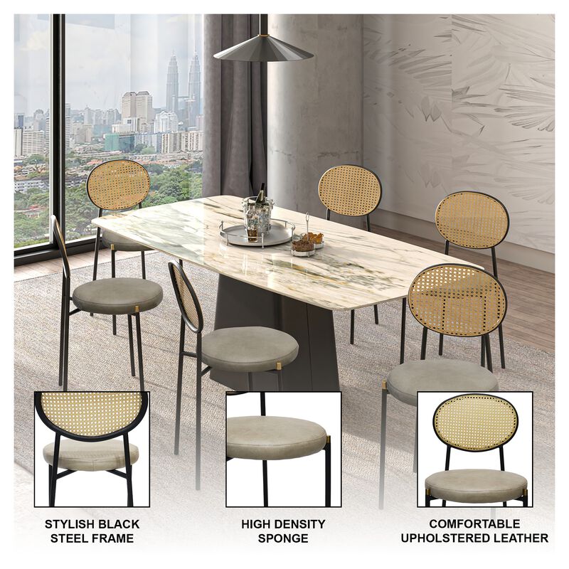 LeisureMod Euston Modern Dining Chair with Wicker Back and Leather Seat, Indoor Kitchen, Dining Room, Home, Contemporary Side Chair Seating