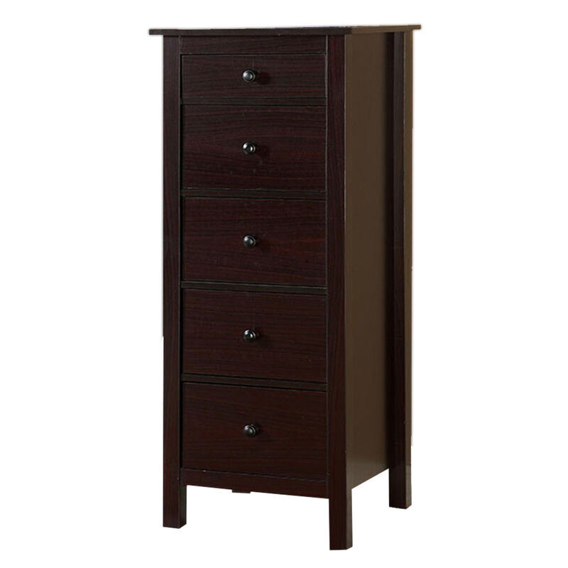 Contemporary Style 5 Drawer Wooden Chest with Straight Legs, Brown