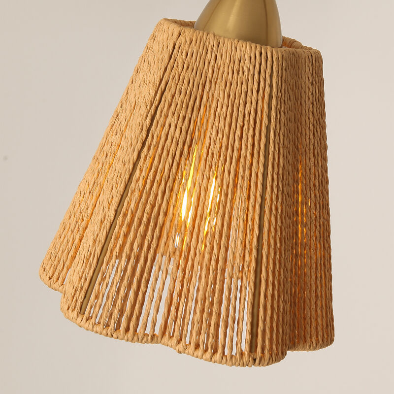 29.9" 3-Light Vintage Plated Brass LED Flush Mount Ceiling Light with Hemp Paper Rope Shade