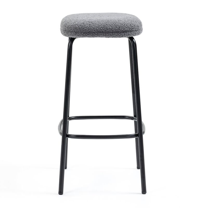 Glamour Home Set of 2 Ayana Gray Boucle Backless Counter Stool with Black Iron Legs