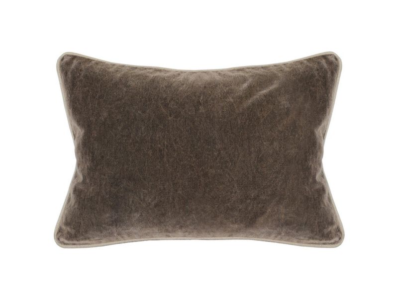 Rectangular Fabric Throw Pillow with Solid Color and Piped Edges, Brown - Benzara