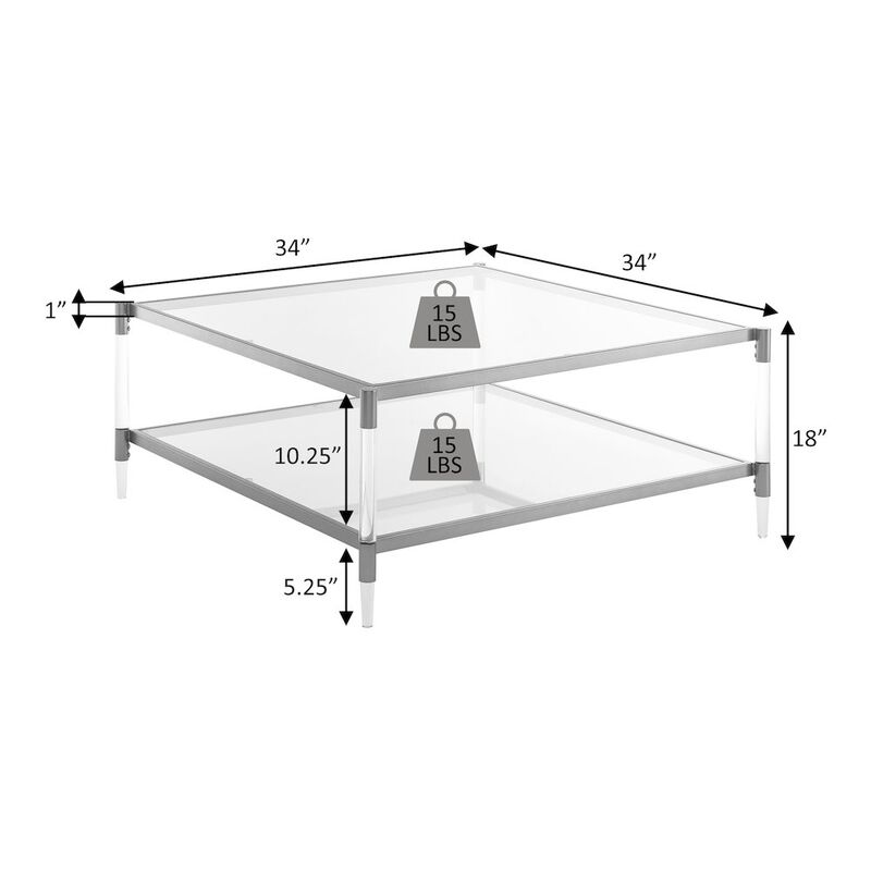 Convenience Concepts Royal Crest 2 Tier Acrylic Glass Square Coffee Table