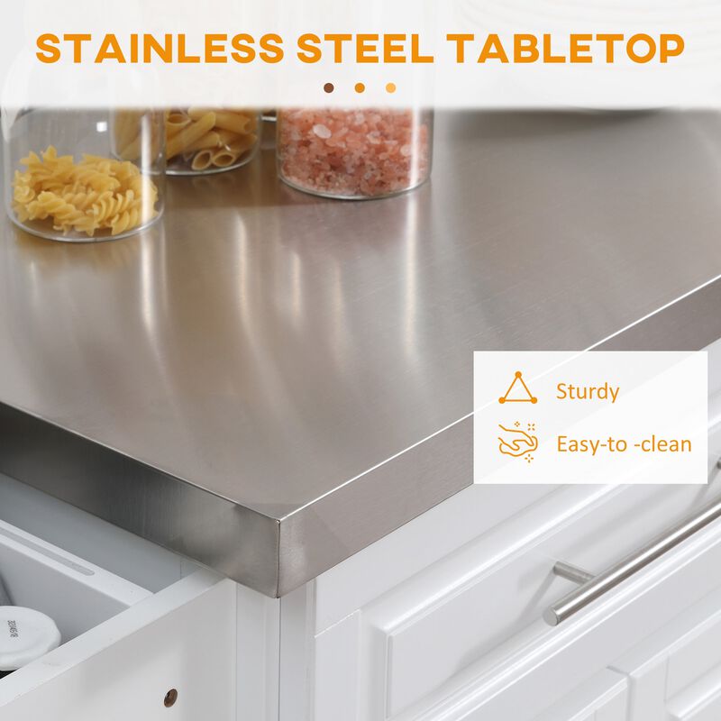 White Kitchen Helper: Portable Cart with Stainless Steel Top