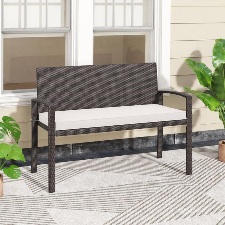 Hivvago Wicker 2-Seat Bench with Soft Seat Cushion and Metal Frame