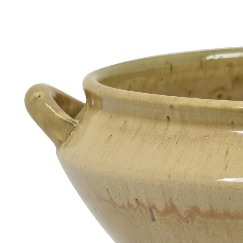 Decorative Serving Bowl, 2 Tone Rustic Brown Glazed Ceramic, 11 Inch image number 4