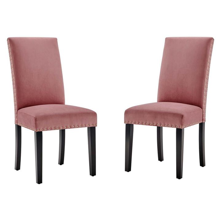 Modway Parcel Performance Velvet Dining Side Chairs - Set of 2, Dusty Rose