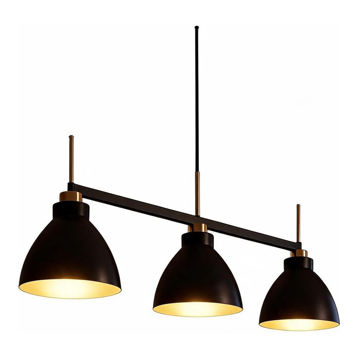 Three-Light Linear Kitchen Island Light, Black and Gold Dome Shades
