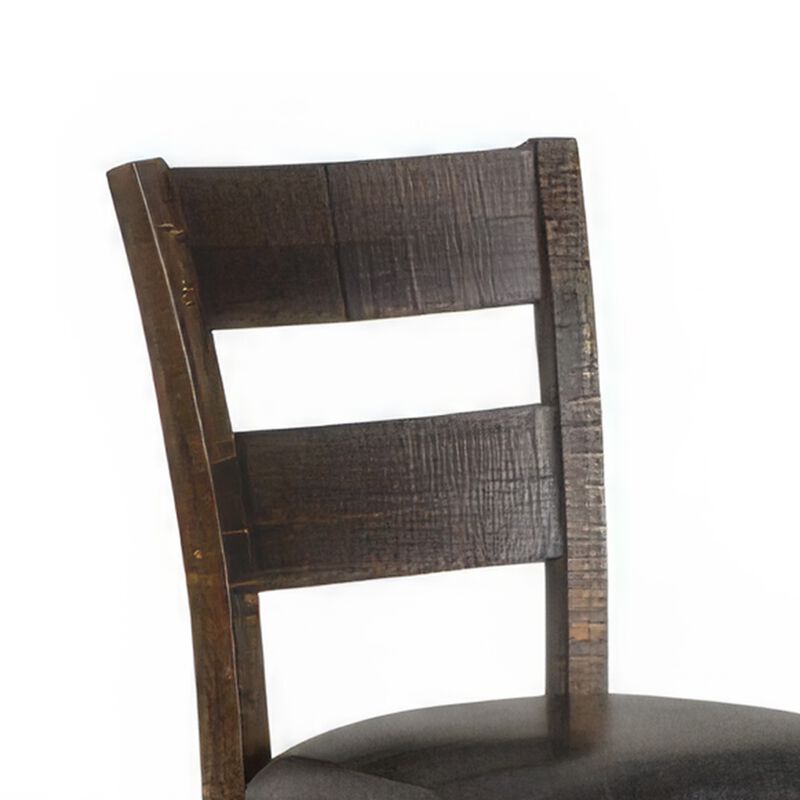 Flint Dining Chair, Set of 2, Ladderback, Dark Gray Fabric and Brown Mahogany - Benzara