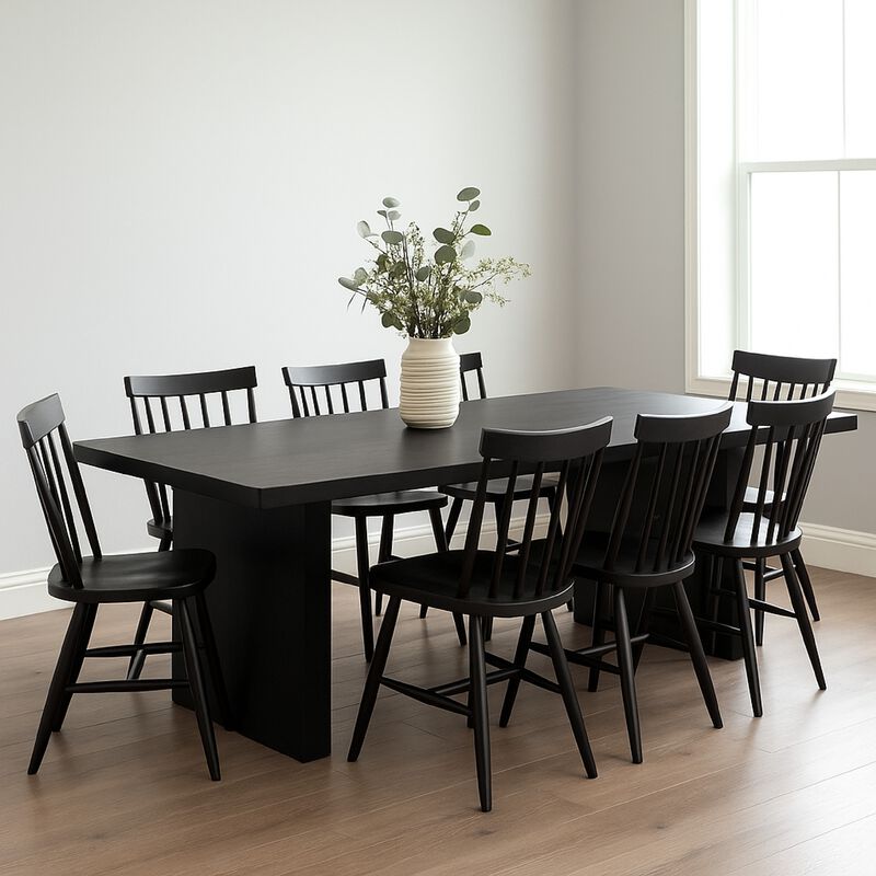 Somy Dining Table, Wide Panel Legs, Classic Black Mango Wood, 110 Inch