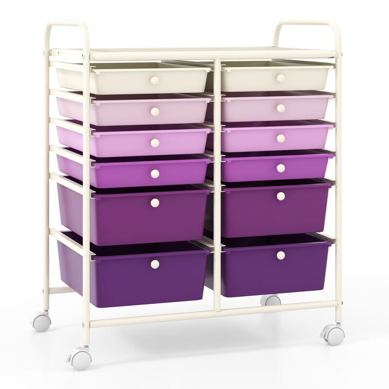 12-Drawer Rolling Organizer Cart with Lockable Wheels and Smooth Glide Drawers