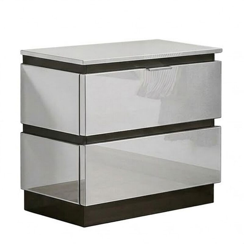 3pc King Bedroom Set, White, Metallic Gray Wood, 2 Nightstands image number 5