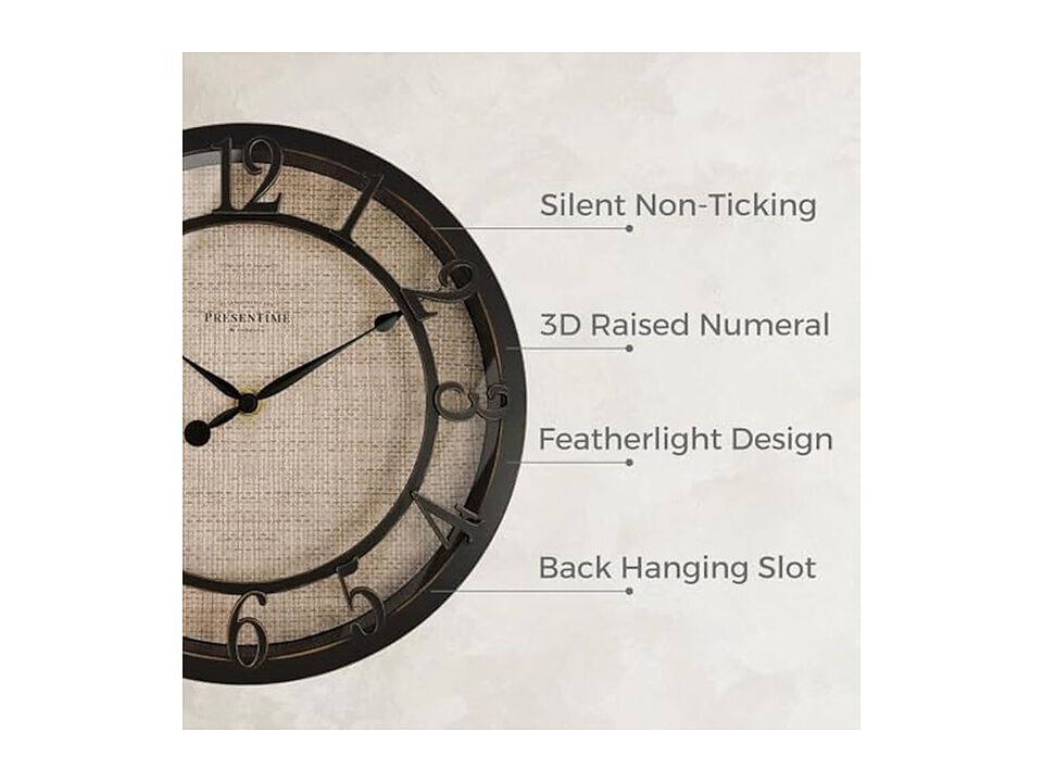 Farmhouse Series Cottage Style Faux Burlap Wall Clock 10 Inch Silent Home Decor