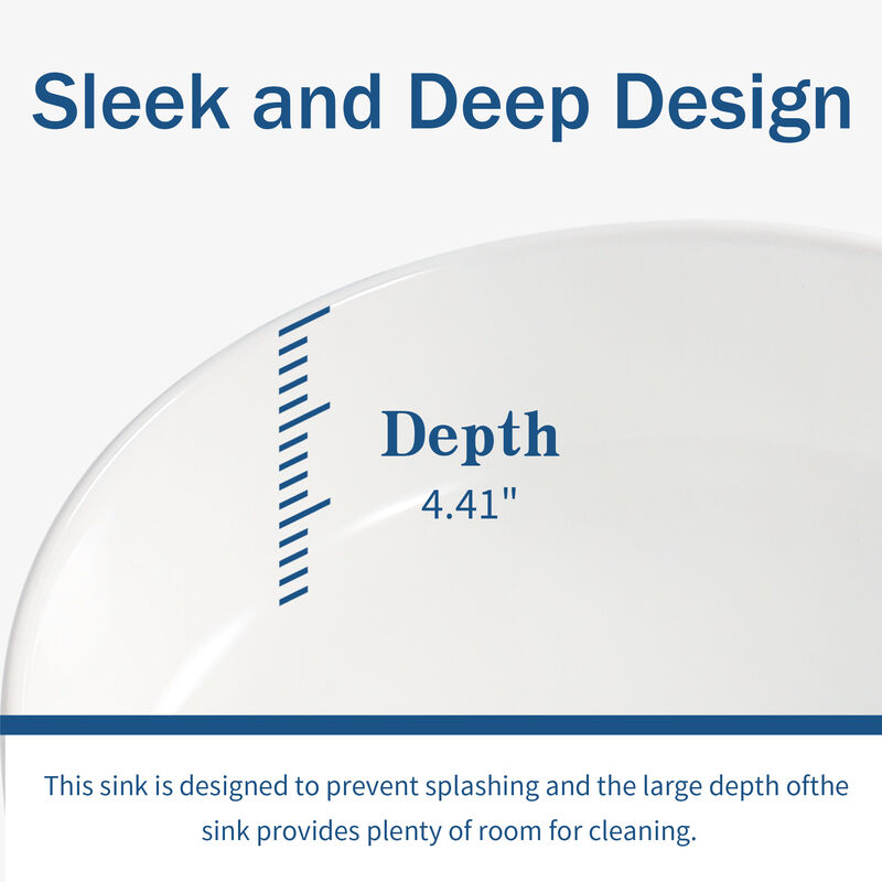 Round Ceramic Vessel Sink, Smooth Glazed Countertop Vanity Art Basin image number 3