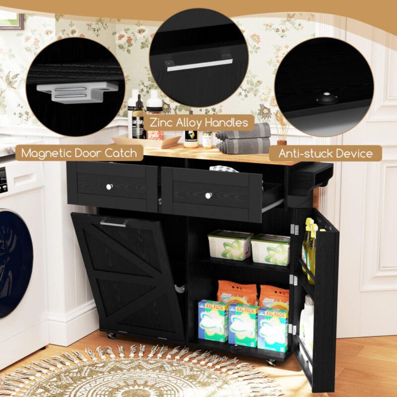 Hivvago Rolling Kitchen Island with Trash Can Cabinet and Rubber Universal Wheels