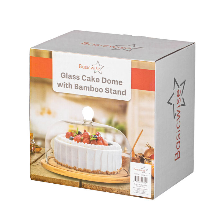 Basicwise Round Glass Dome Dessert Tray Set - 2-in-1 Cake Stand with Lid, Fruit & Charcuterie Display and Cheese Serving Platter - Ideal for Kitchen, Birthday, Wedding, Party and Other Occassions