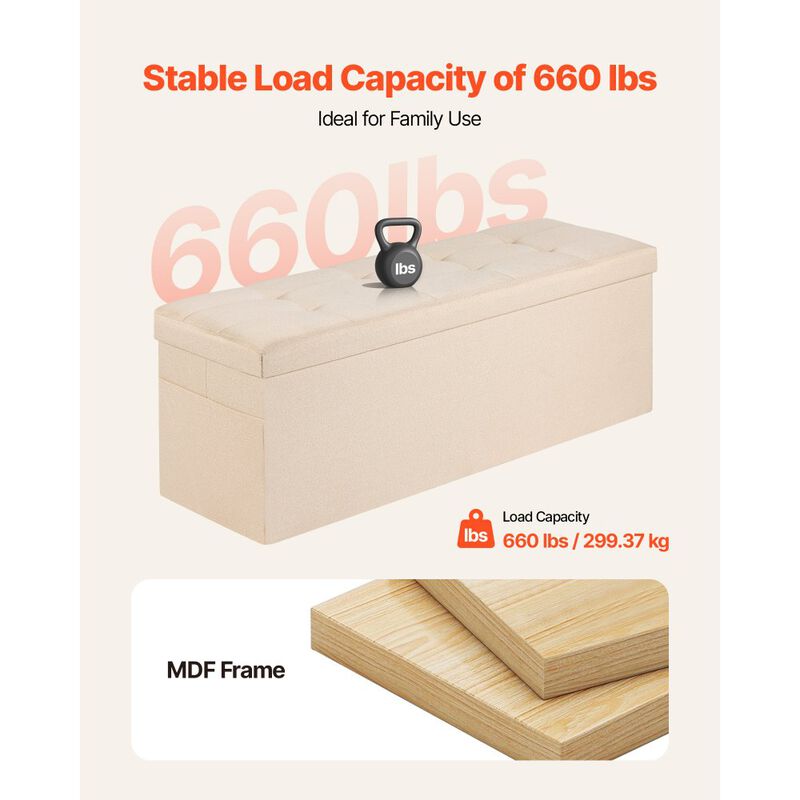Upholstered Storage Ottoman Bench with Folding Design and Side Bags image number 3
