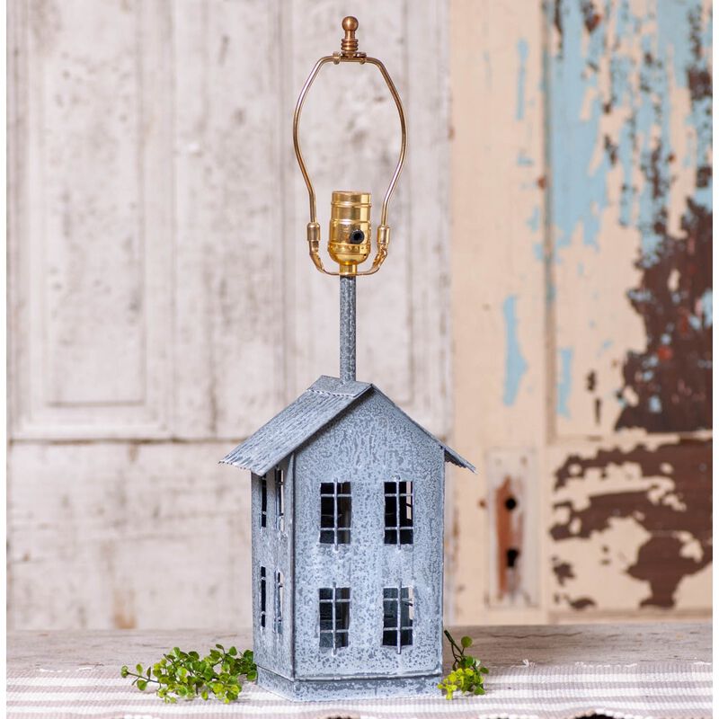 Irvins Country Tinware House Shaped Lamp Base In Weathered Zinc 22 Inches image number 1