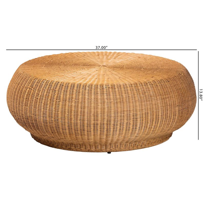 bali & pari Beatriz Natural Rattan Coffee Table : Handwoven Wicker Accent Table with Sculptural Drum Silhouette and Round Tabletop for Living Room or Sunroom image number 5