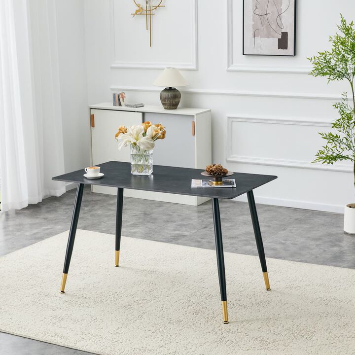 Rectangular Sintered Stone Dining Table Heat and scratch resistant kitchen dining table Metal base dining table with rounded corners