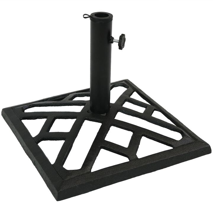 Sunnydaze 17 in Modern Geometric Cast Iron Square Patio Umbrella Base