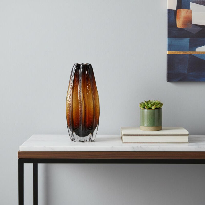 HomeRoots 12" Burnt Umber Wavy Glass Table Vase image number 1