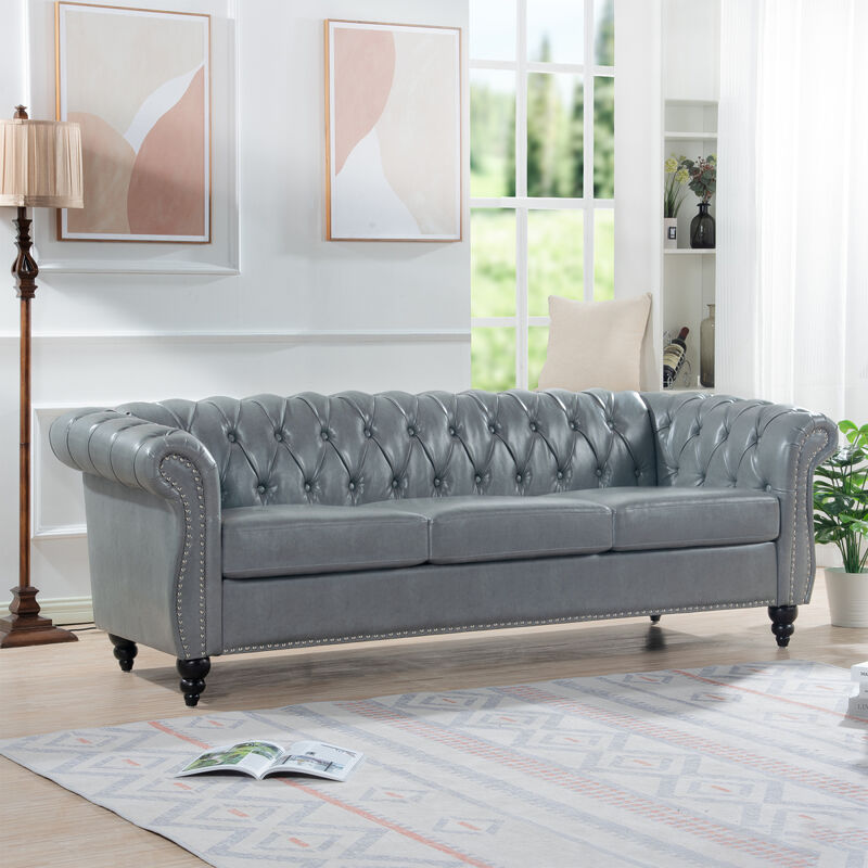 Rolled Arm Chesterfield 3 Seater Sofa.