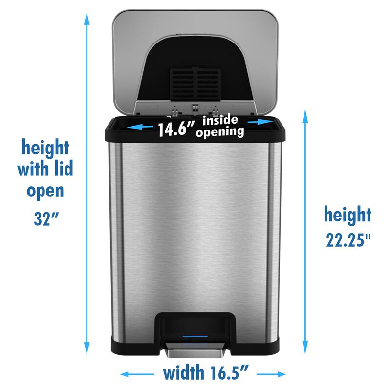 iTouchless 13 Gallon AutoStep Stainless Steel Pedal Sensor Trash Can