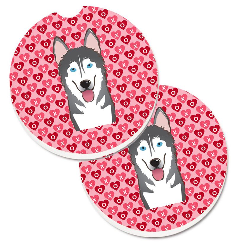 Caroline's Treasures Alaskan Malamute Hearts Set of 2 Cup Holder Car Coasters, 2.56, Multicolor