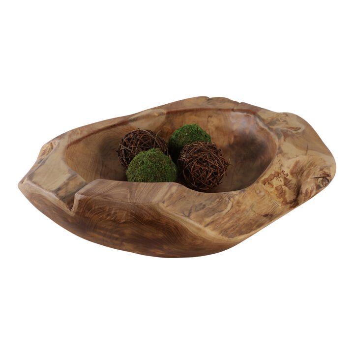 24x4" Teak Wood Low Bowl, Natural