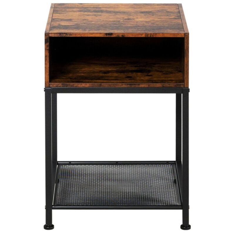 Hivago Industrial Nightstand End Side Table with Mesh Shelf