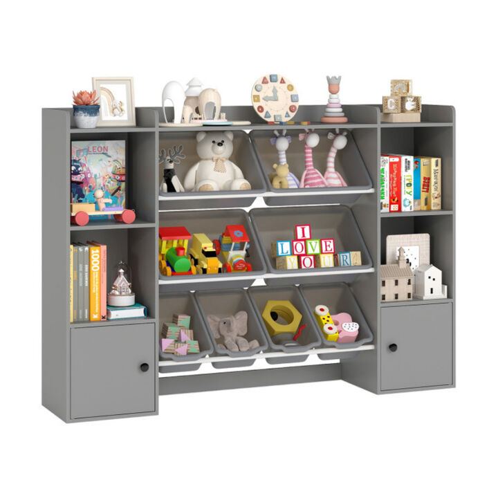 Kids Bookshelf and Toy Organizer with Storage Boxes and Open Shelves
