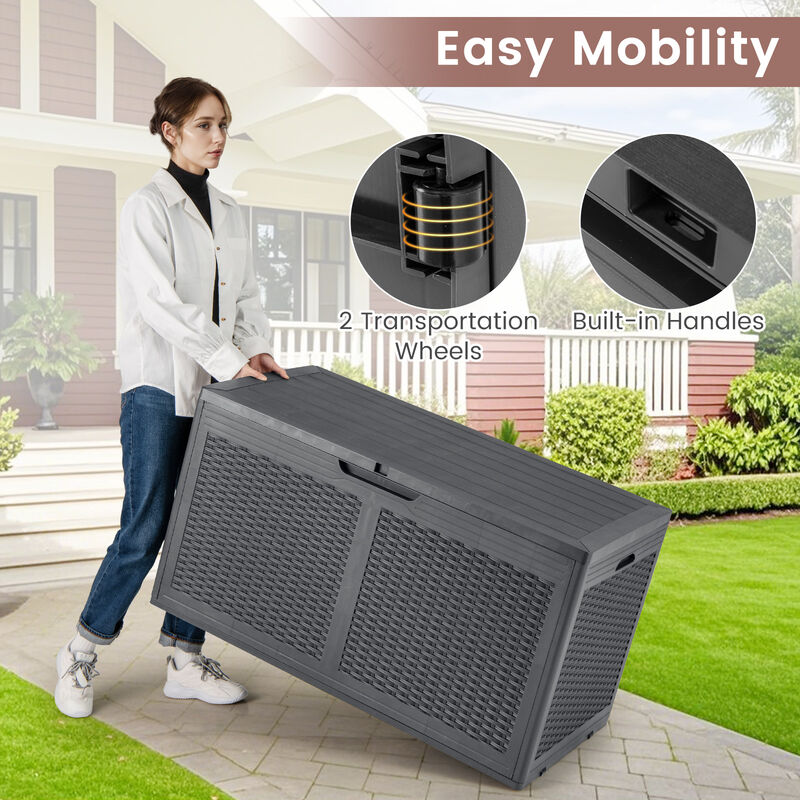 Weatherproof 100 Gal. Resin Deck Box &ndash; Outdoor Storage Box with Lid & Lock Option