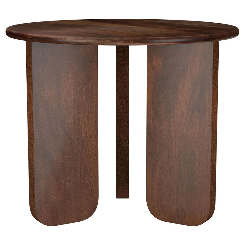 Novo Side End Table, 24 Inch, Three Panel Legs, Brown Mango Wood