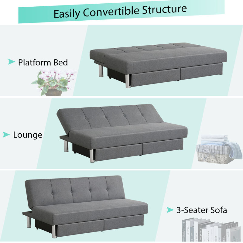 3-Seat Convertible Sofa Bed with 2 Large Drawers and 3 Adjustable Angles