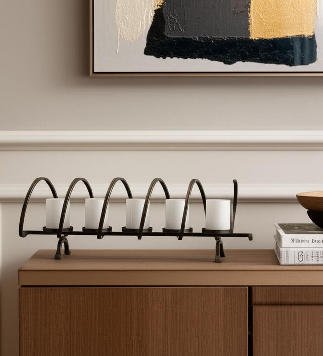 HomeRoots 10" Black Metal Centerpiece Candelabra Candle Holder