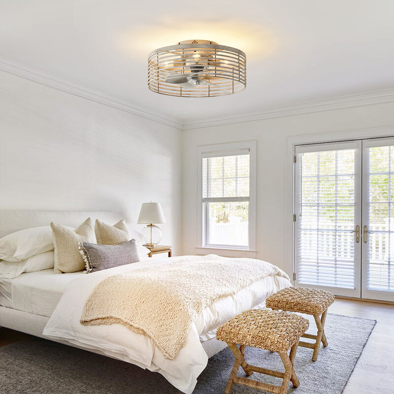 17.7" Modern Distressed Wood Metal Reversible 6-Speed Ceiling Fan with Light and Remote image number 2