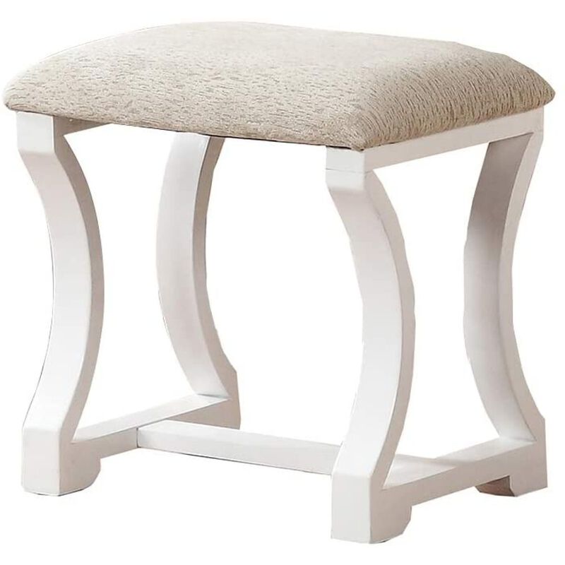 White MDF Vanity Set with Foldable Mirror & Stool