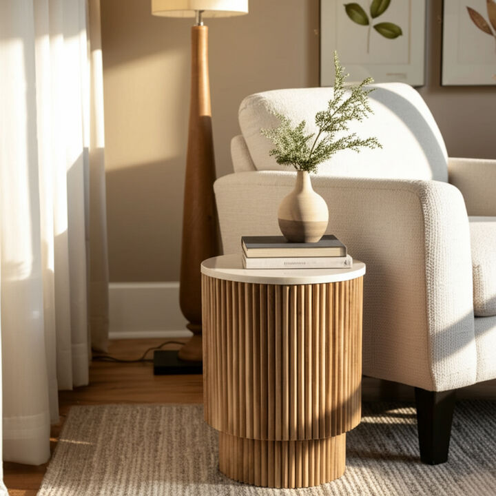 Ribbed Pedestal Table Marble Top