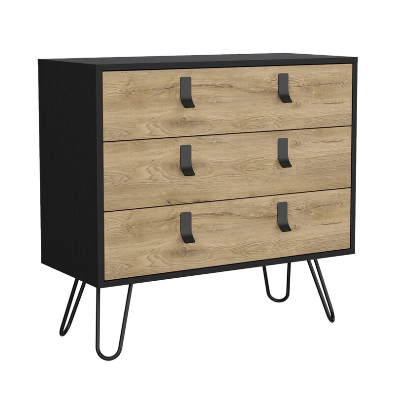 Huna Hairpin Legs Dresser with 3-Drawer Storage-Black / Macadamia