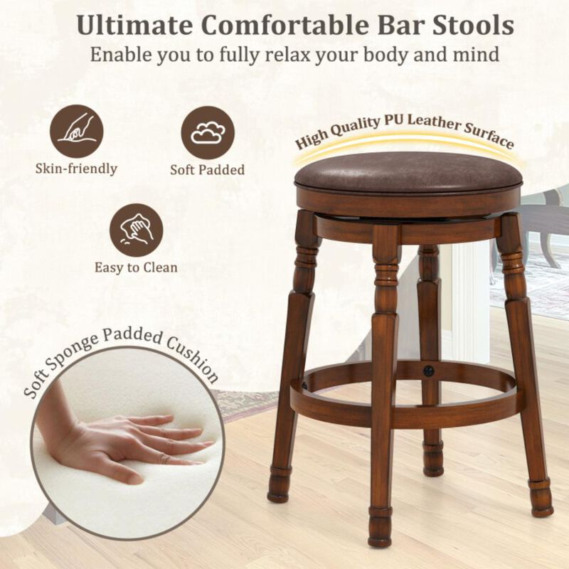 Hivvago Set of 2 Swivel Leather Padded Dining Bar Stools