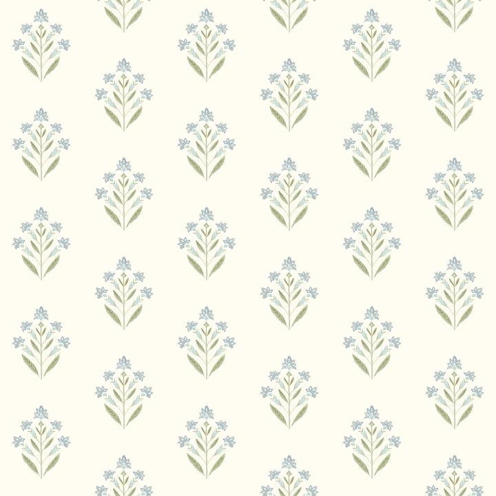 Kova Aquamarine Floral Crest Wallpaper